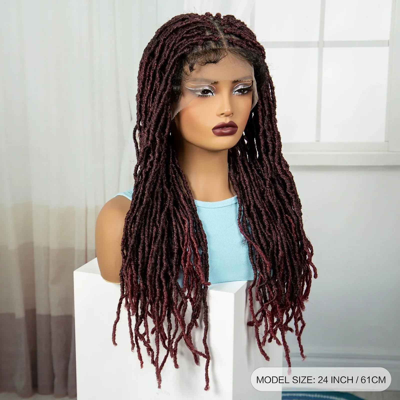 24" Knotless Box Locs Braided Wig | Full Lace Frontal Dreadlock Style
