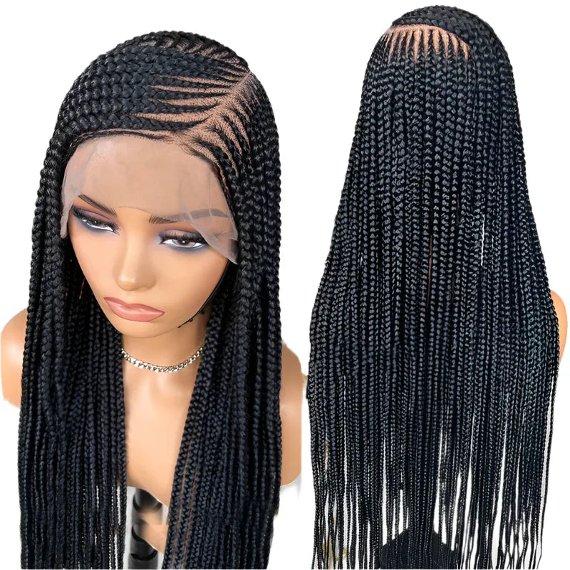 36" Blonde Cornrow Box Braided Wig | 613 Synthetic | Full Lace Front | Side Part | For Women