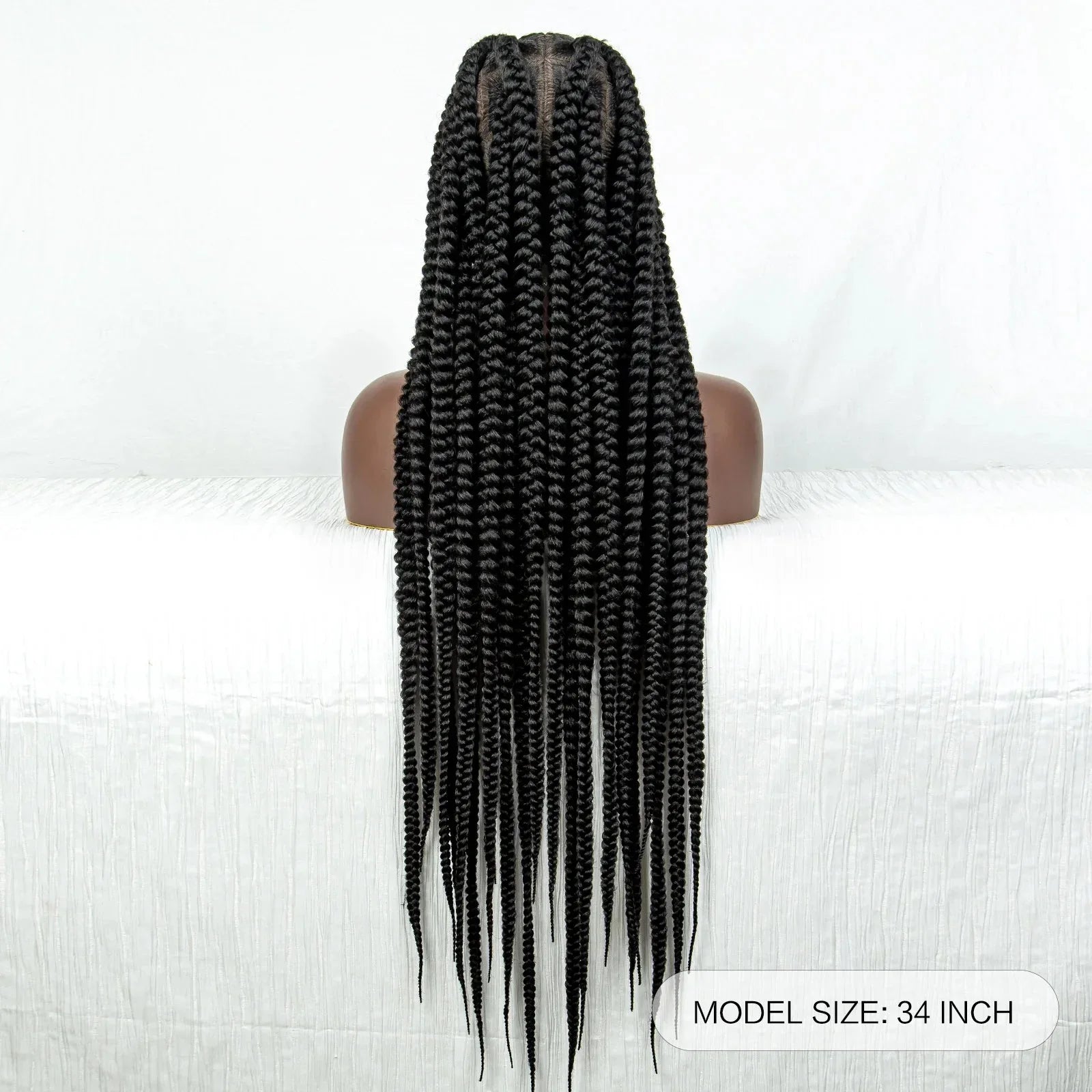 34" Jumbo Box Braids Wig | Full Lace | Cornrow Accents | Natural Color | Kanekalon