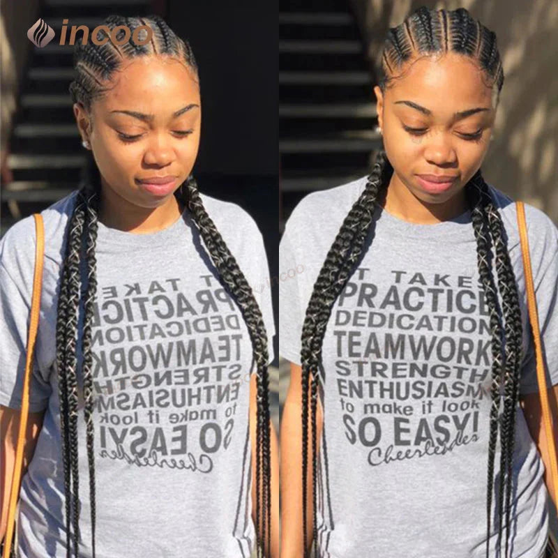 36" Jumbo Cornrow & Knotless Box Braids Wig | Full Lace | Light Brown Lace | Synthetic