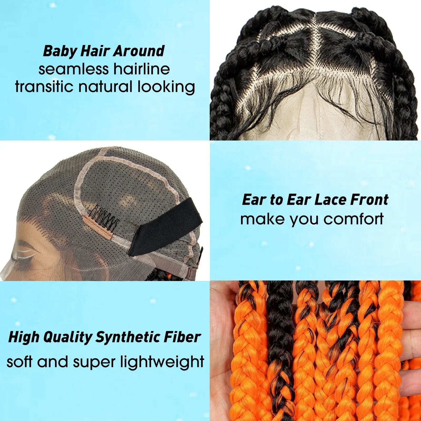 36" Purple Knotless Box Braids Wig | Transparent Full Lace | Baby Hair | Synthetic