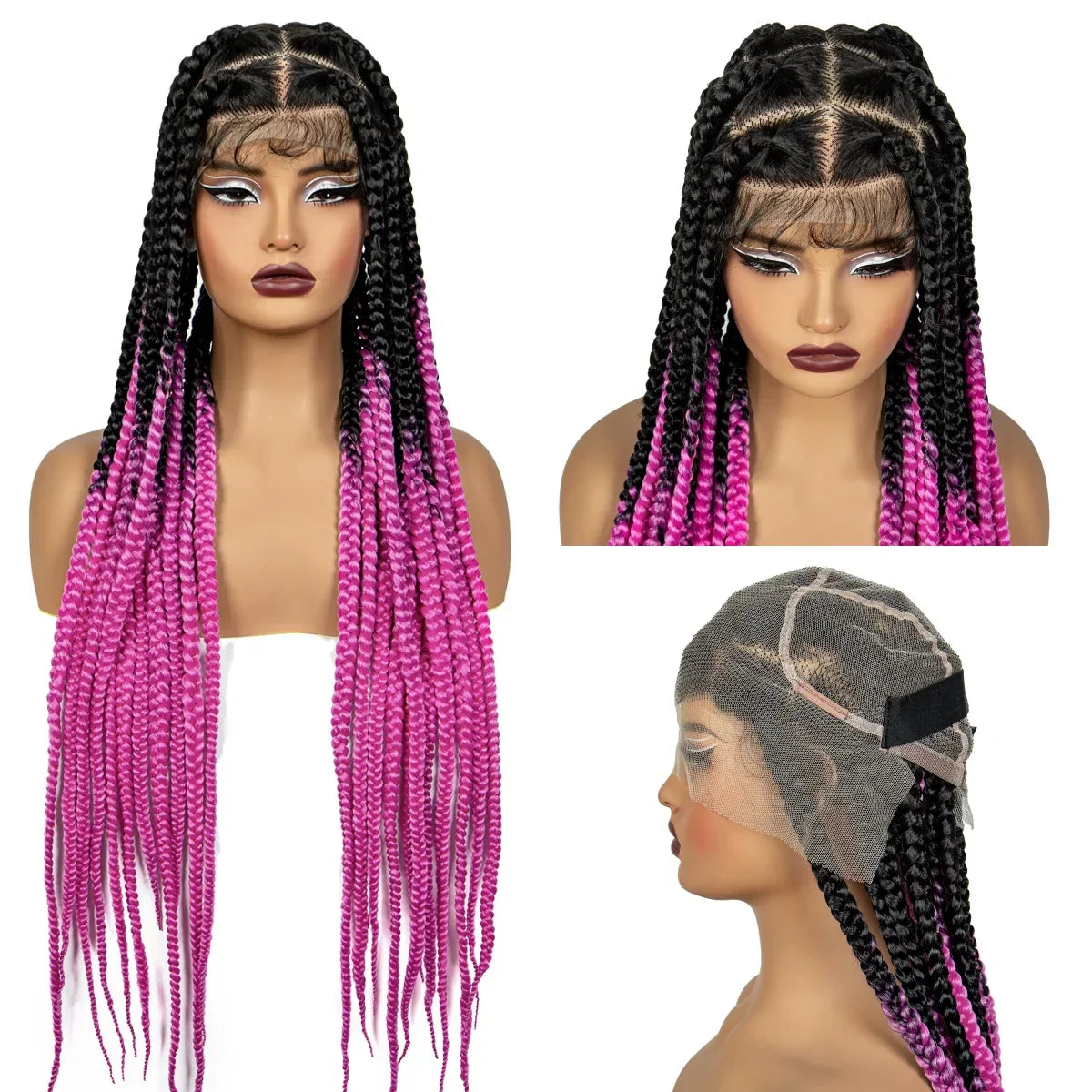 36" Orange Knotless Box Braids Wig | Transparent Full Lace | Baby Hair