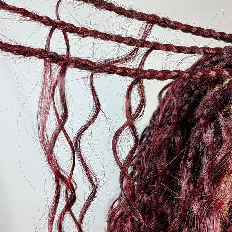 24" Boho Box Braids Lace Frontal Wig | Deep Wave Goddess Braids | Curly Ends | Black Full Lace Synthetic Wig