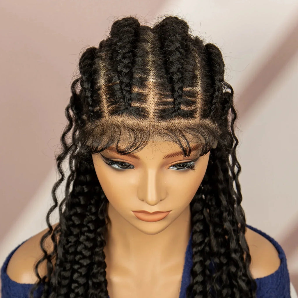 34" Cornrow Braided Wig | Full Lace | Baby Hair | Boho Braids | Kanekalon Synthetic