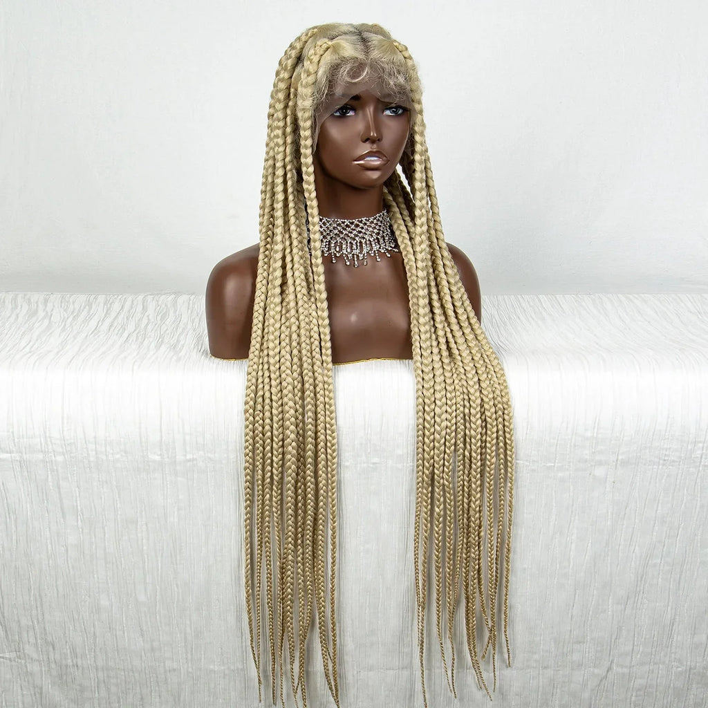 36" Purple Knotless Box Braids Wig | Transparent Full Lace | Baby Hair | Synthetic