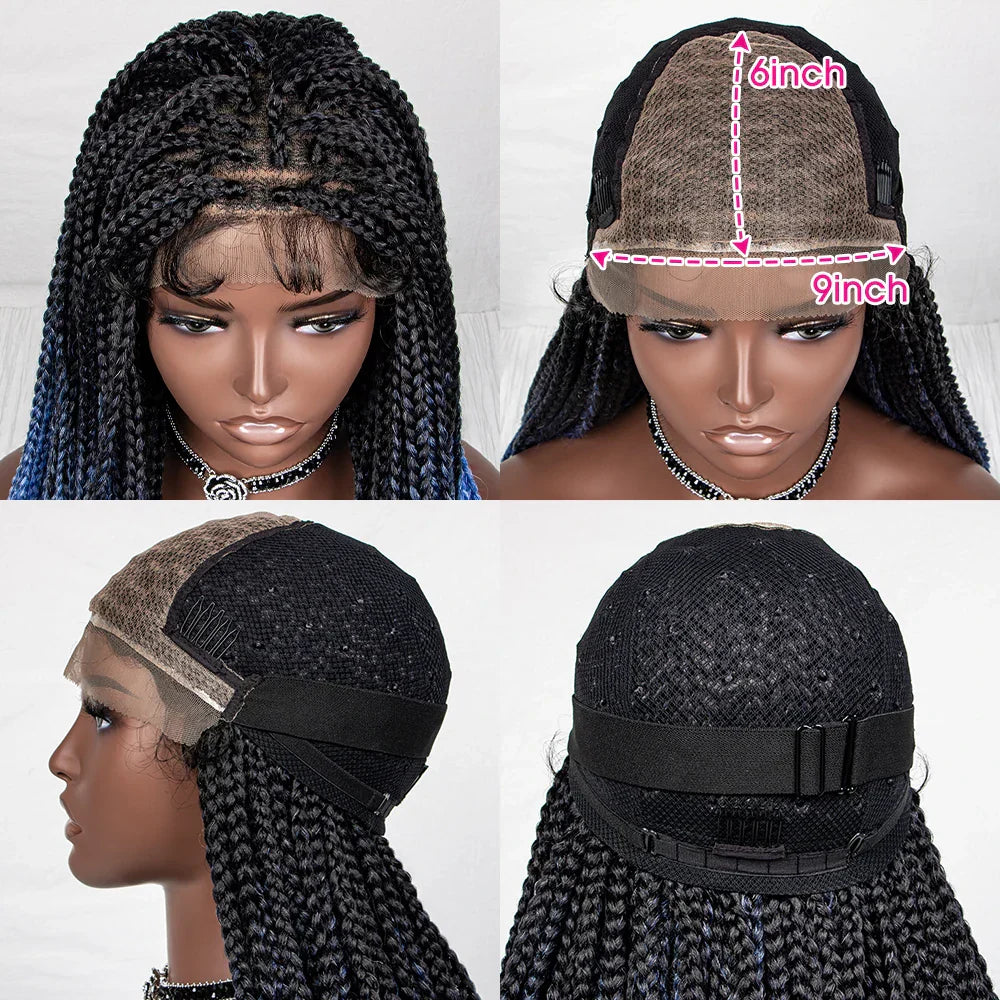 36" Water Wave Braided Wig | Lace Front | Baby Hair | Long Braids