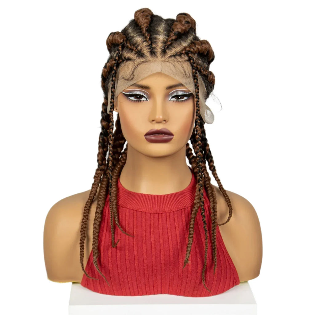 18" Ombre Braided Wig | 1B/30 | Full Lace | Baby Hair | Natural Look