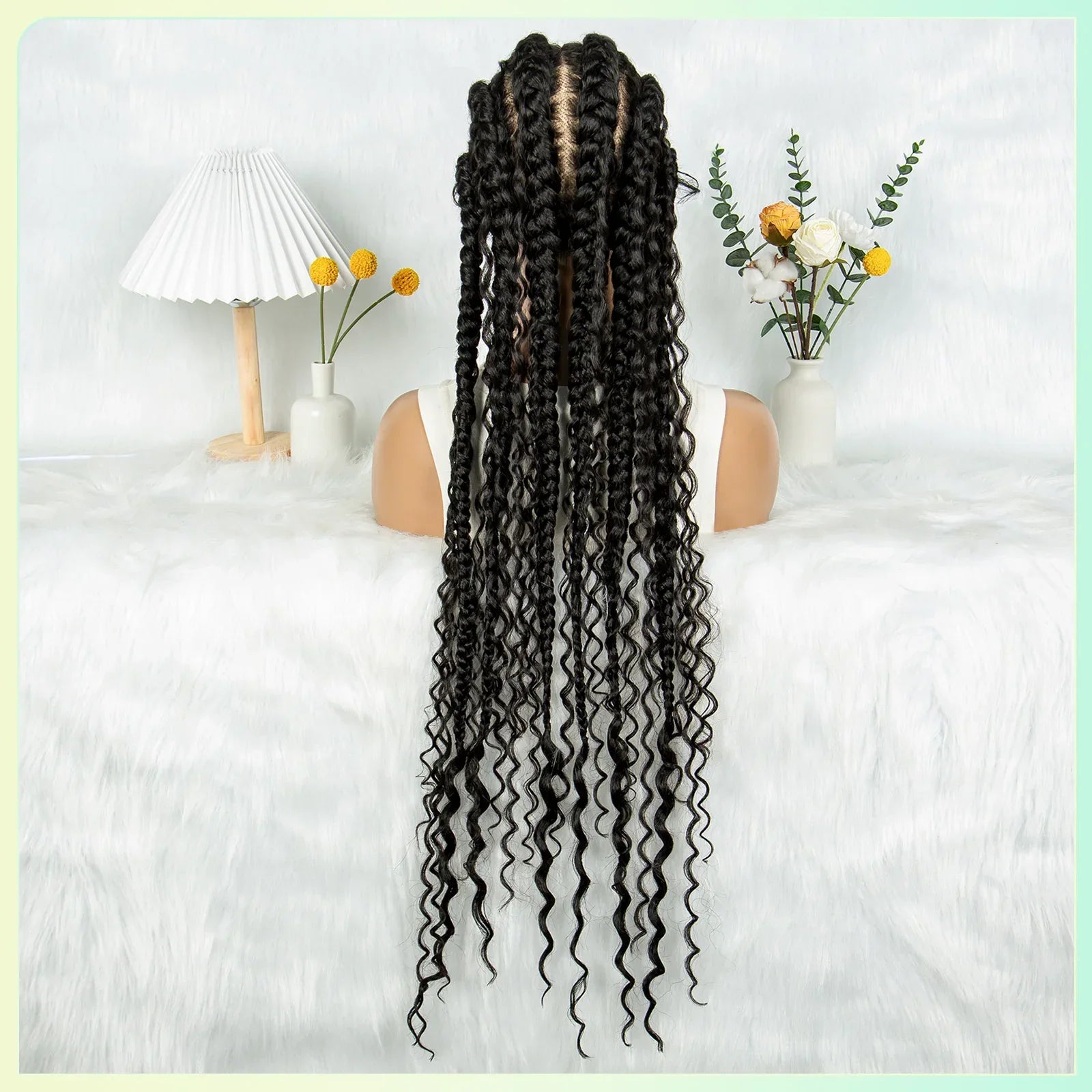 32" Ghana Cornrow Boho Braids Wig | Full Lace Knotless with Curly Inset