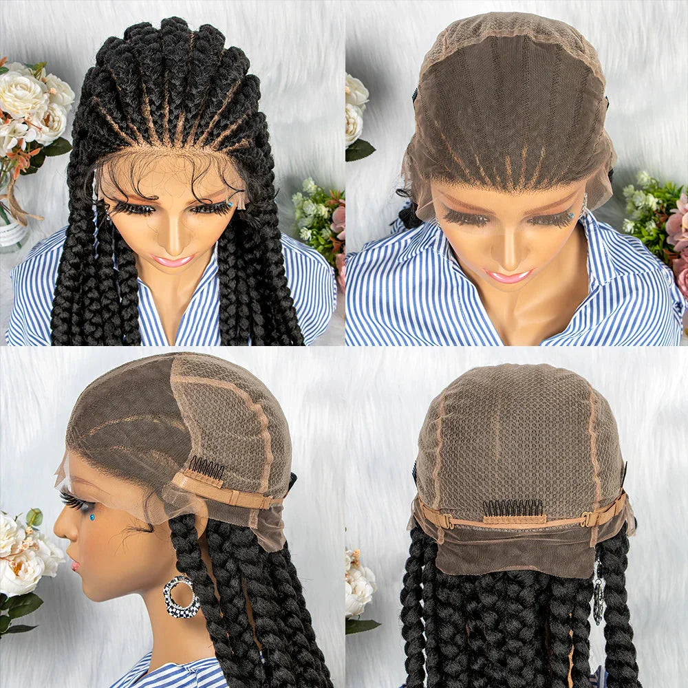36" Box Braids Full Lace Wig | Baby Hair | Heat Resistant Synthetic Braids | Black Women
