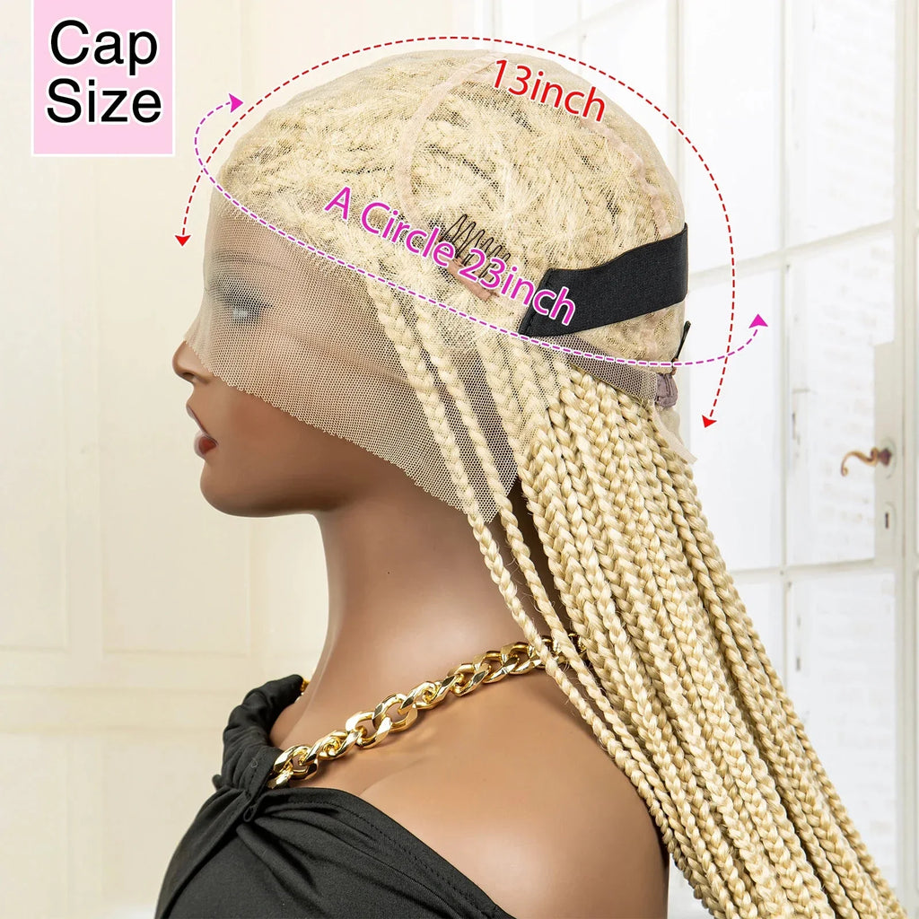 36" 613 Full Lace Knotless Box Braided Wig | Transparent HD Lace | Baby Hair | Synthetic Wig for Black Women