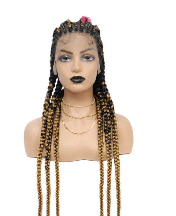 36" Cornrow Braided Full Lace Wig | Knotless Box Braids with Baby Hair | Synthetic Braided Lace Front Wig