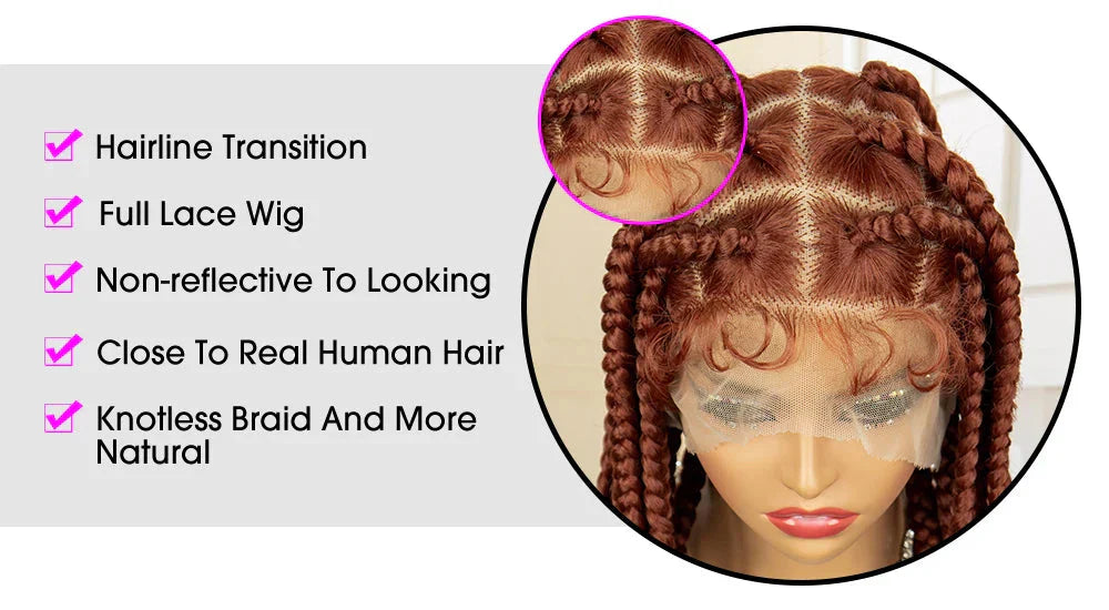 36" Big Knotless Box Braided Full Lace Wig | Cornrow Braiding Wig | Baby Hair | Synthetic Braids | For Women