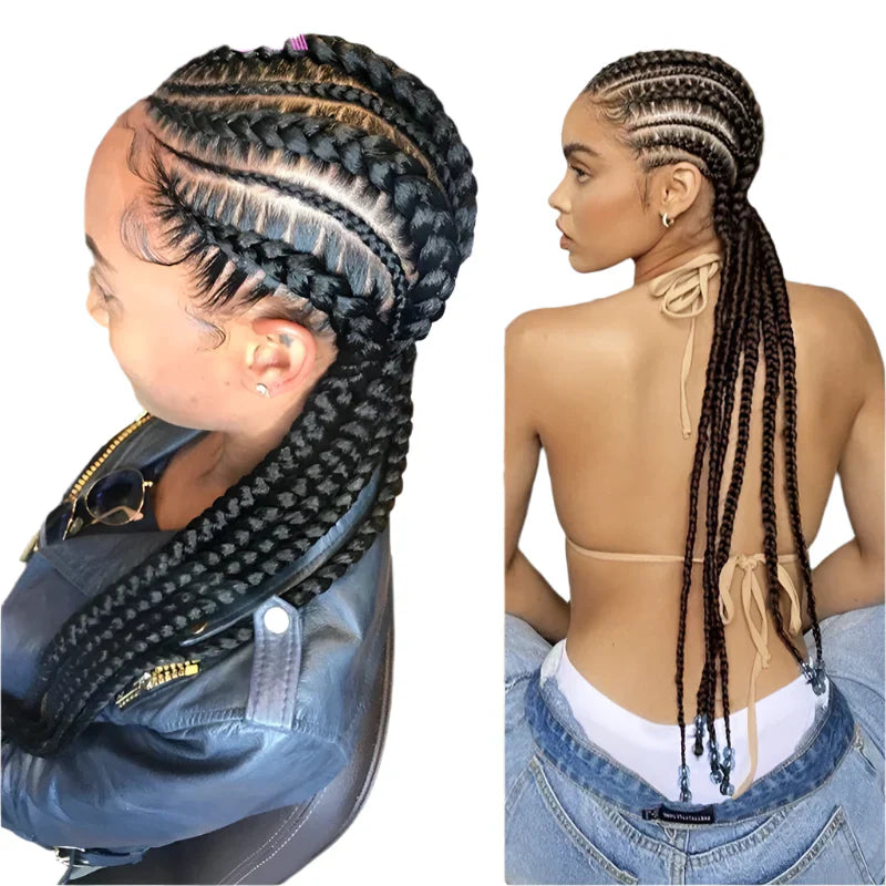 36" Jumbo Braided Wig | Dutch Twin Cornrows | Full Lace Front | Synthetic Hair | Black Women