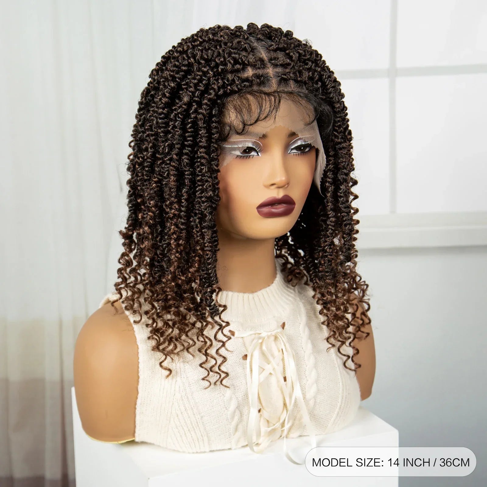14" Full Lace Twisted Braids Wig with Baby Hair | Natural Looking Synthetic Lace Frontal Braided Wig for Black Women