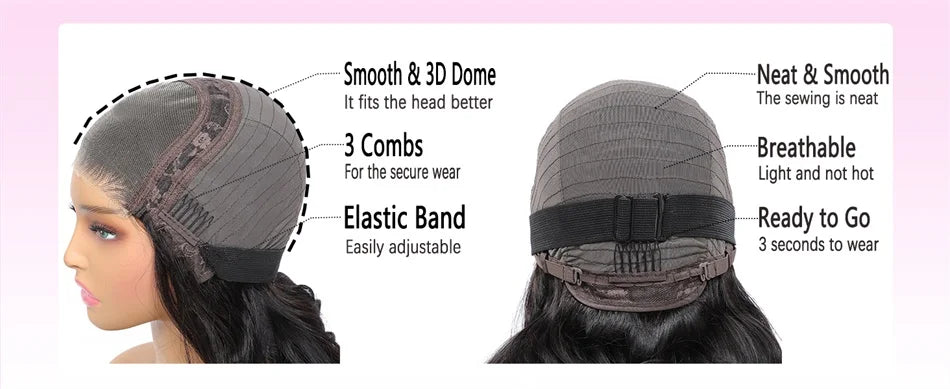 100% Indian Hair | Remy Wear and Go | Glueless | Human Hair | Pre Plucked | Pre Cut | Bouncy | Loose | Body Wave | Lace Front Wigs