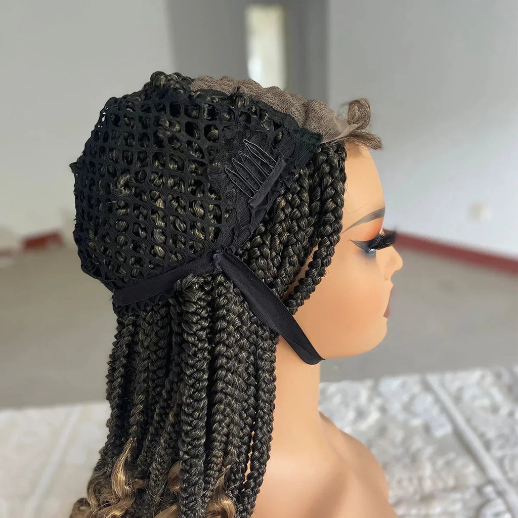 18" Curly End Box Braided Lace Front Wig | 4x4 Lace | Baby Hair | Synthetic Afro Wig