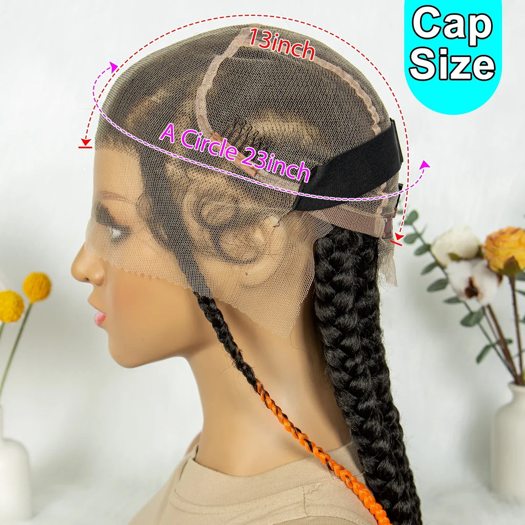 24" Full Lace Cornrow Braided Wig | Orange Boho Braids | Synthetic Lace Wig | Black Women