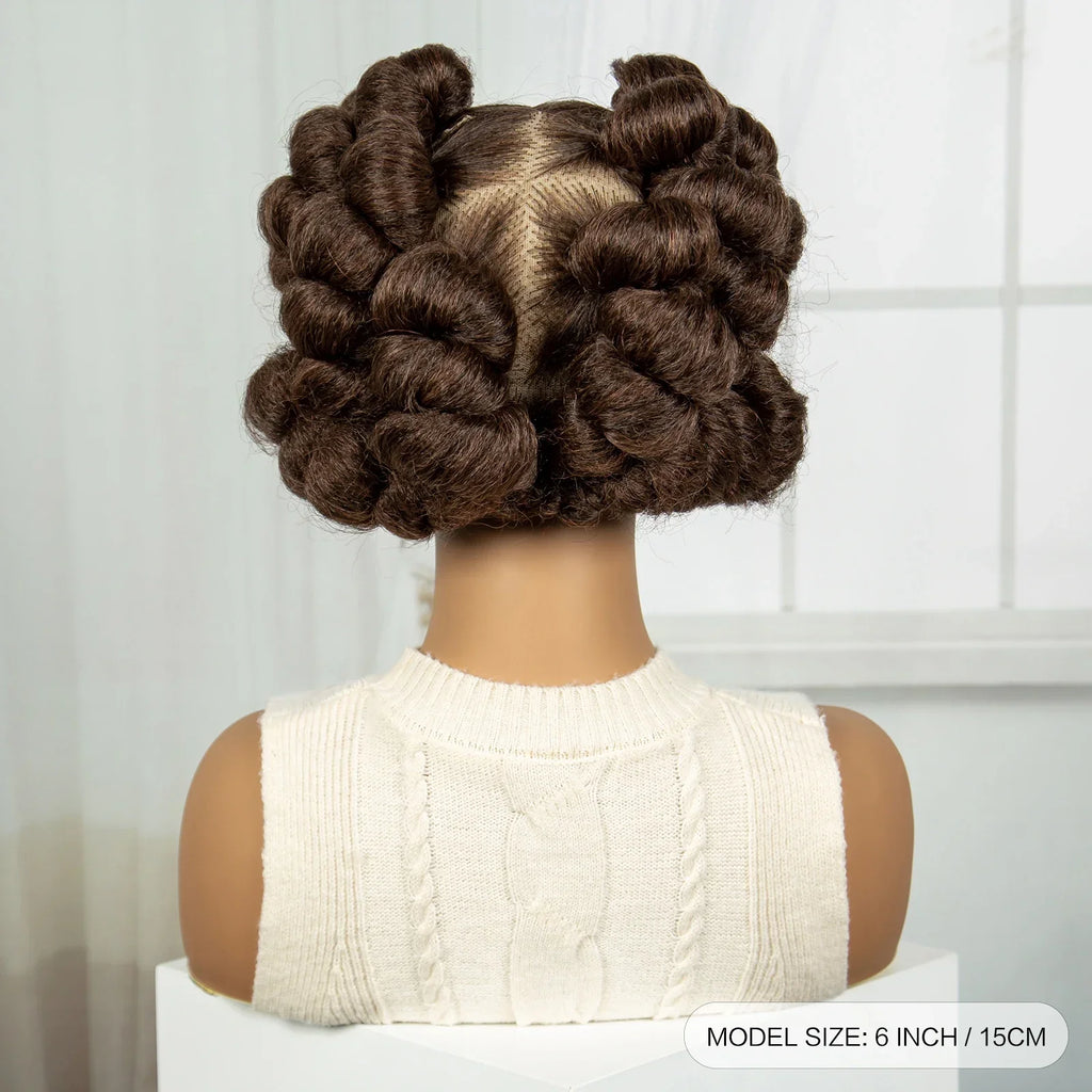 6" Short Cute Burgundy Bantu Knotless Braids Wig | Transparent Full Lace