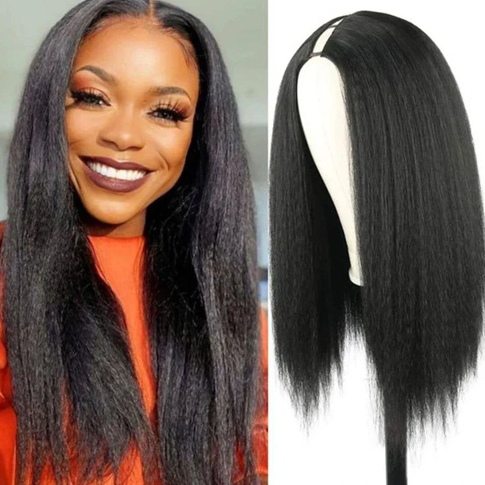 22-Inch Kinky Straight U-Part Wig | Glueless V-Shape Human Hair