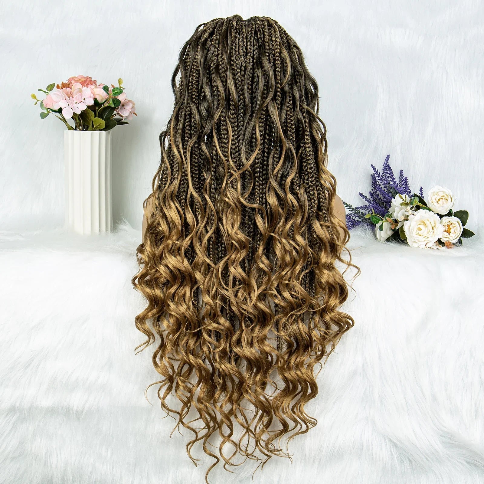 34" Full Lace Knotless Braided Wig with Baby Hair | Synthetic Lace Front Wig for Black Women | Long Braids