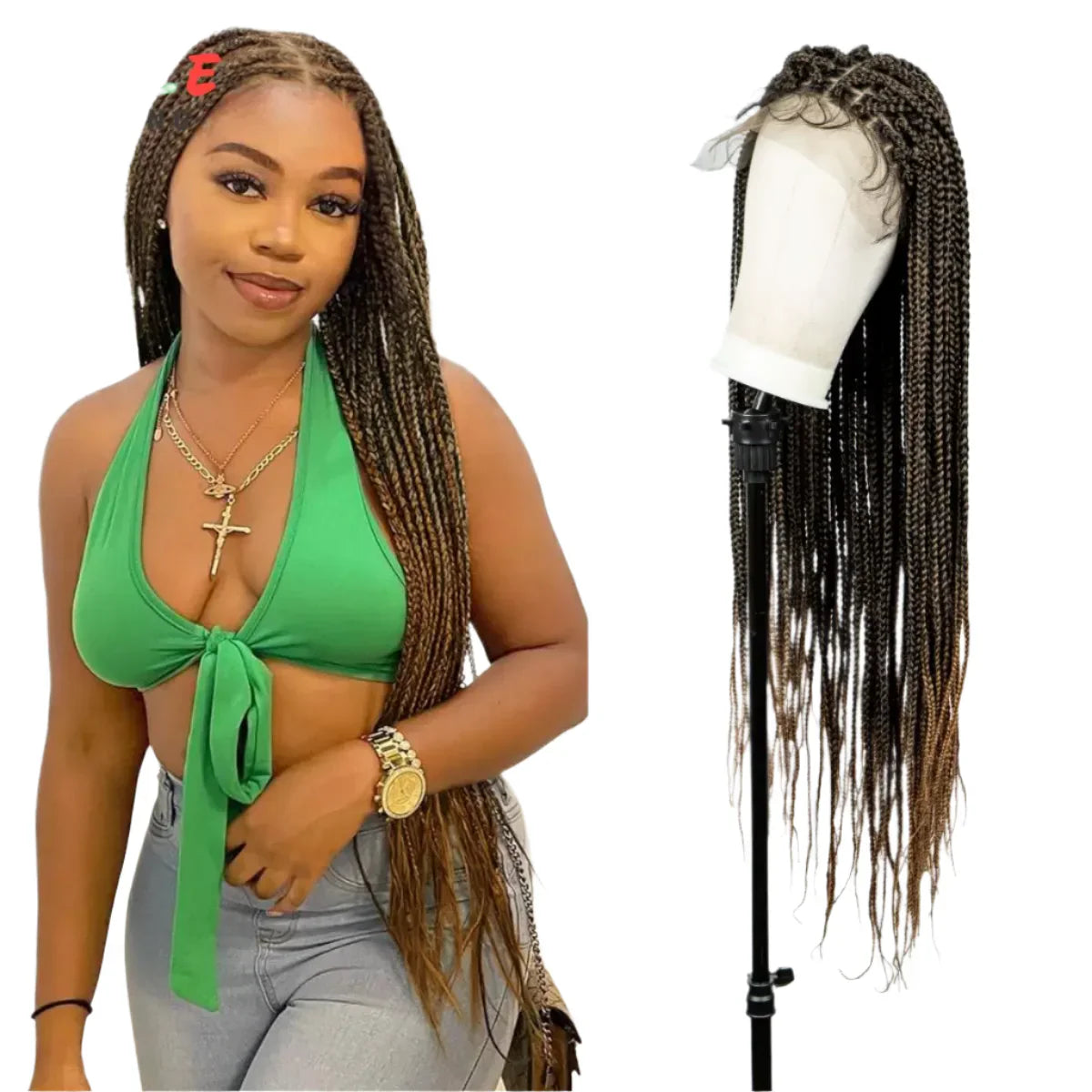 36" Ombre Knotless Braids Wig | 1B/27 | 9x6 Lace Front | Baby Hair