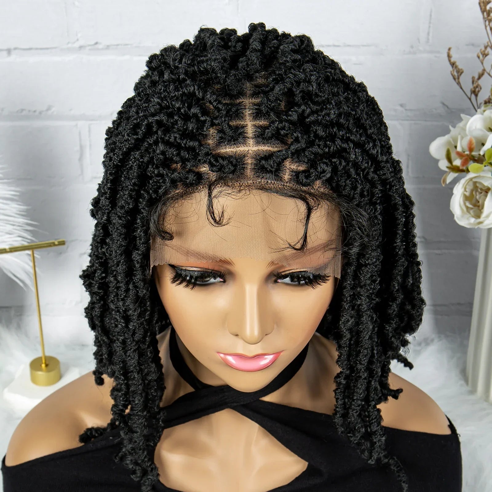 14" Knotless Butterfly Locs Lace Front Wig | Synthetic Dreadlock Braids | Black Women