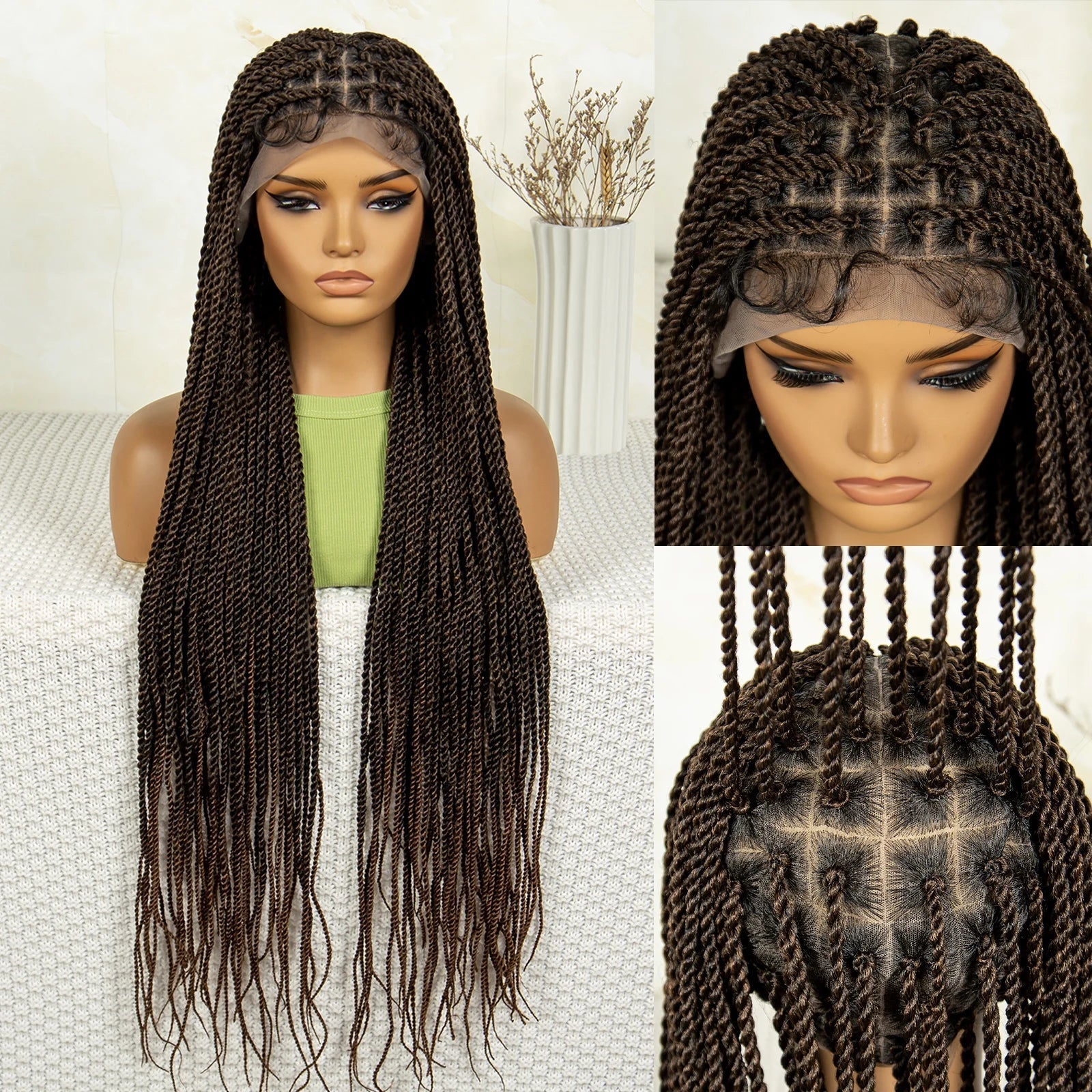 40" 360° HD Full Lace Knotless Twist Braids Wig | Blended Long Box Braids