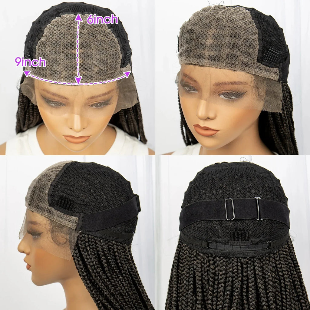 36 Inch Synthetic Braided Wigs Knotless Boho Braided Lace Wigs with Curly Ends Lace Front Braiding Hair Wig for Black Women