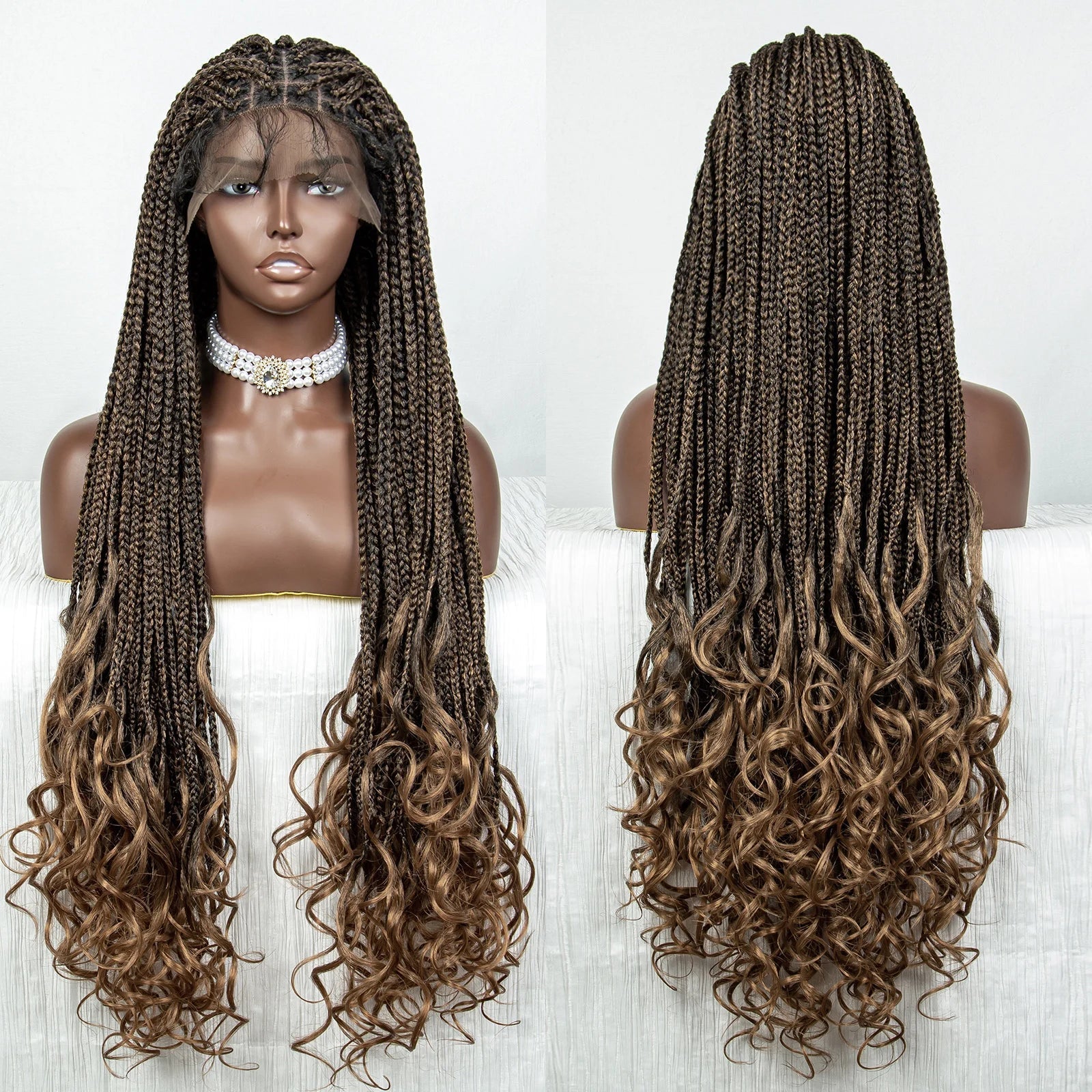 36" Water Wave Braided Wig | Lace Front | Baby Hair | Long Braids