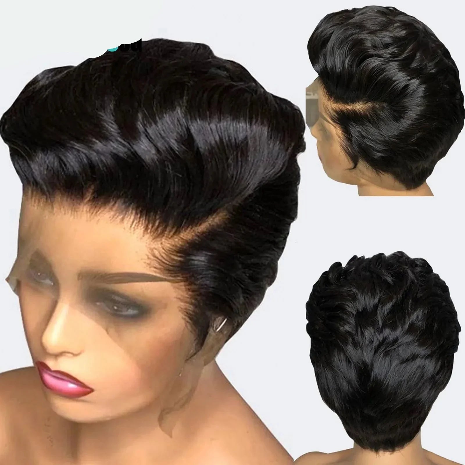 13x4 Side Part Pixie Cut Human Hair Wig | Wavy Short Bob Lace Front | 180% Density
