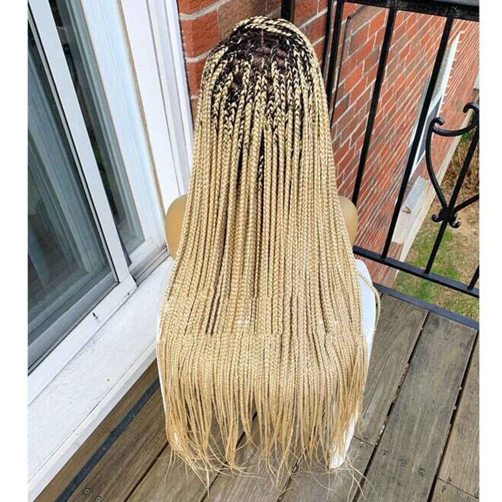 28" Platinum Grey Box Braided Wig | Full Lace | Kanekalon Synthetic Hair | Choose Lace Color