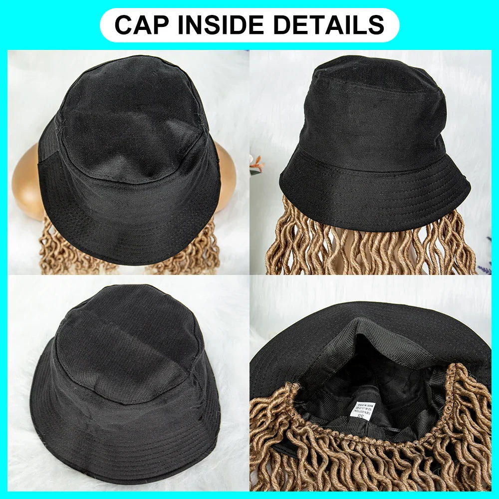 30" Crochet Afro Dreadlocks Bucket Hat Wig | Synthetic Braided Hair | Curly Ends | Black Women