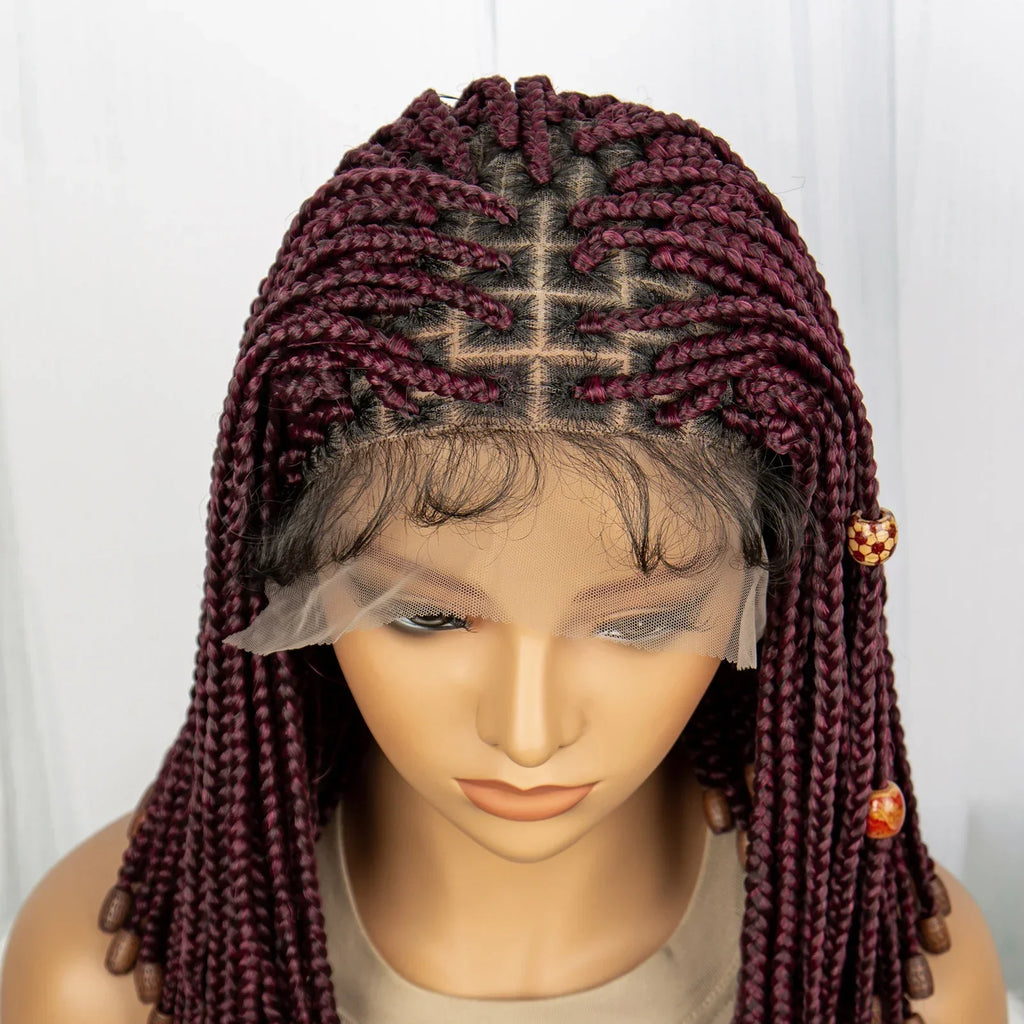 14" Short Bob Box Braided Wig with Beads | Knotless Braids | Synthetic Lace Front Wig | Baby Hair