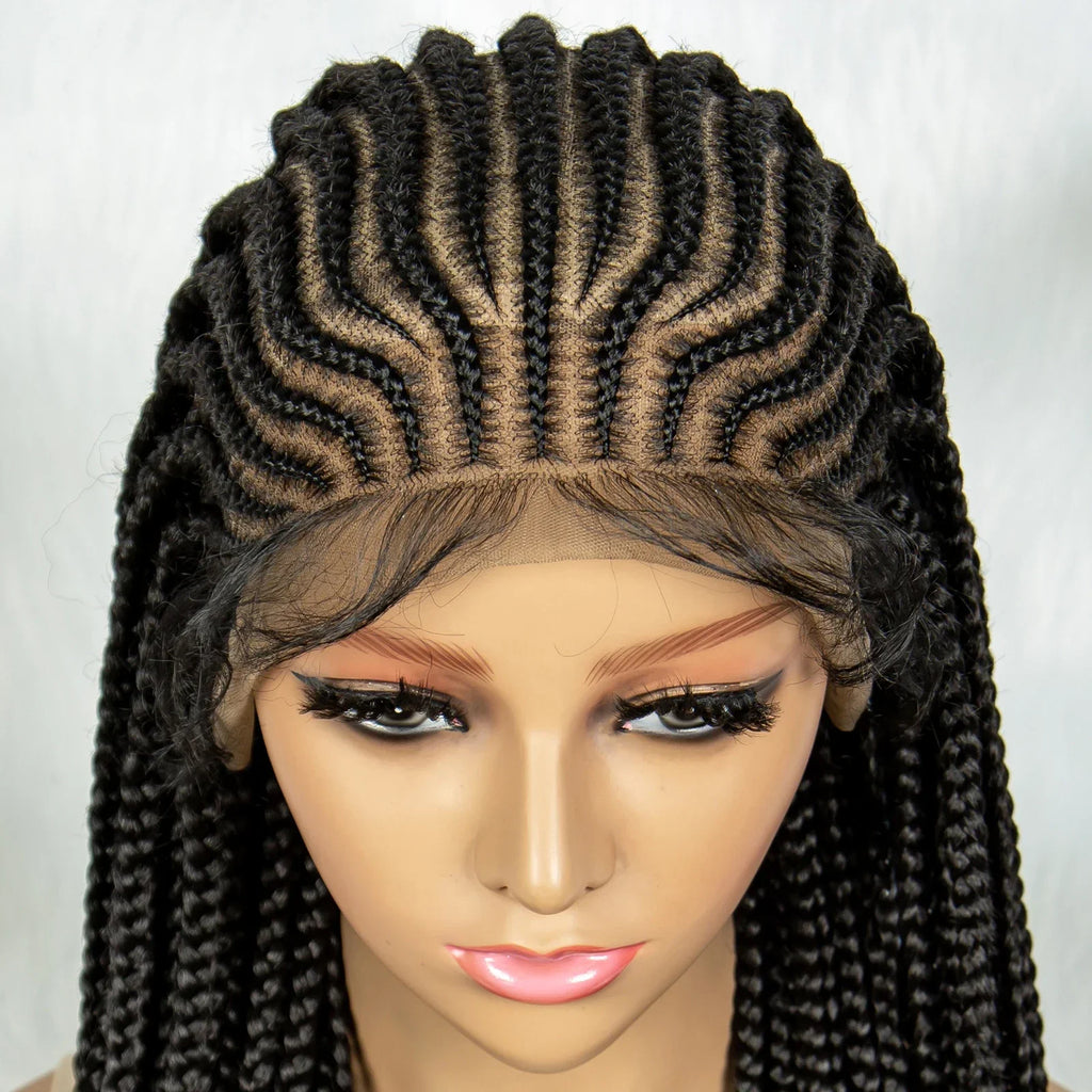 34" HD Transparent Full Lace Knotless Box & Cornrow Braids Wig