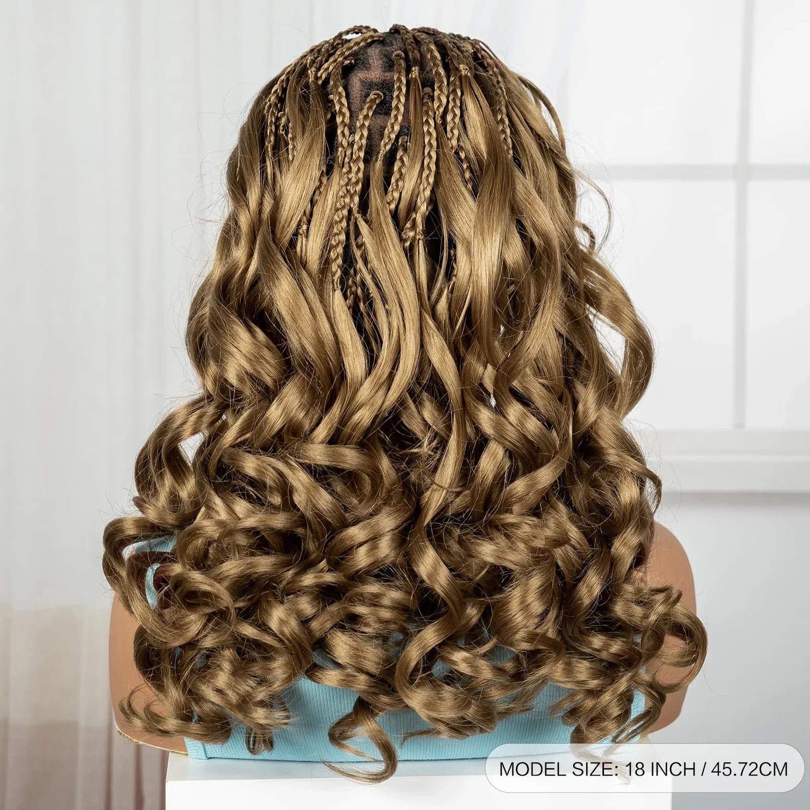 18" Bouncy Wavy Knotless Braids Wig | Full Lace | Bangs | Baby Hair