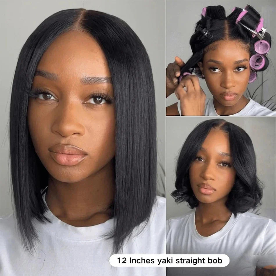13x4 Glueless Kinky Straight Bob Wig | Ready-to-Wear | Brazilian Remy Hair | HD Transparent Lace