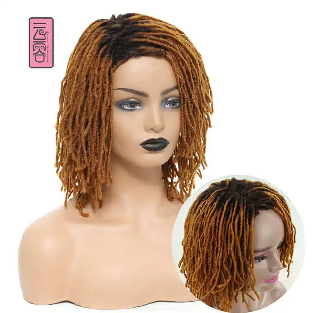 10" Short Braided Bob Wig | Faux Locs & Curly Twists | Black, Blonde, Red | Synthetic Hair