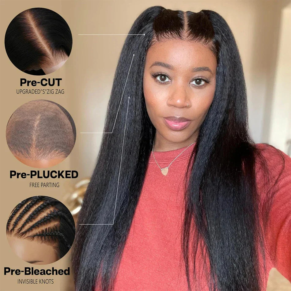13x4 Glueless Kinky Straight Long Human Hair Wig | Brazilian Virgin Hair | Pre-Plucked | With Baby Hair