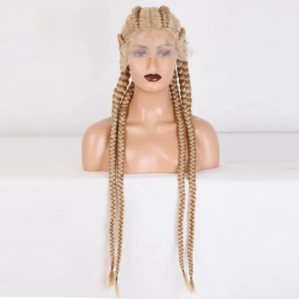 32" Honey Blonde Dutch Braided Wig | Lace Front | Synthetic Box Braids | Baby Hair | Black Women