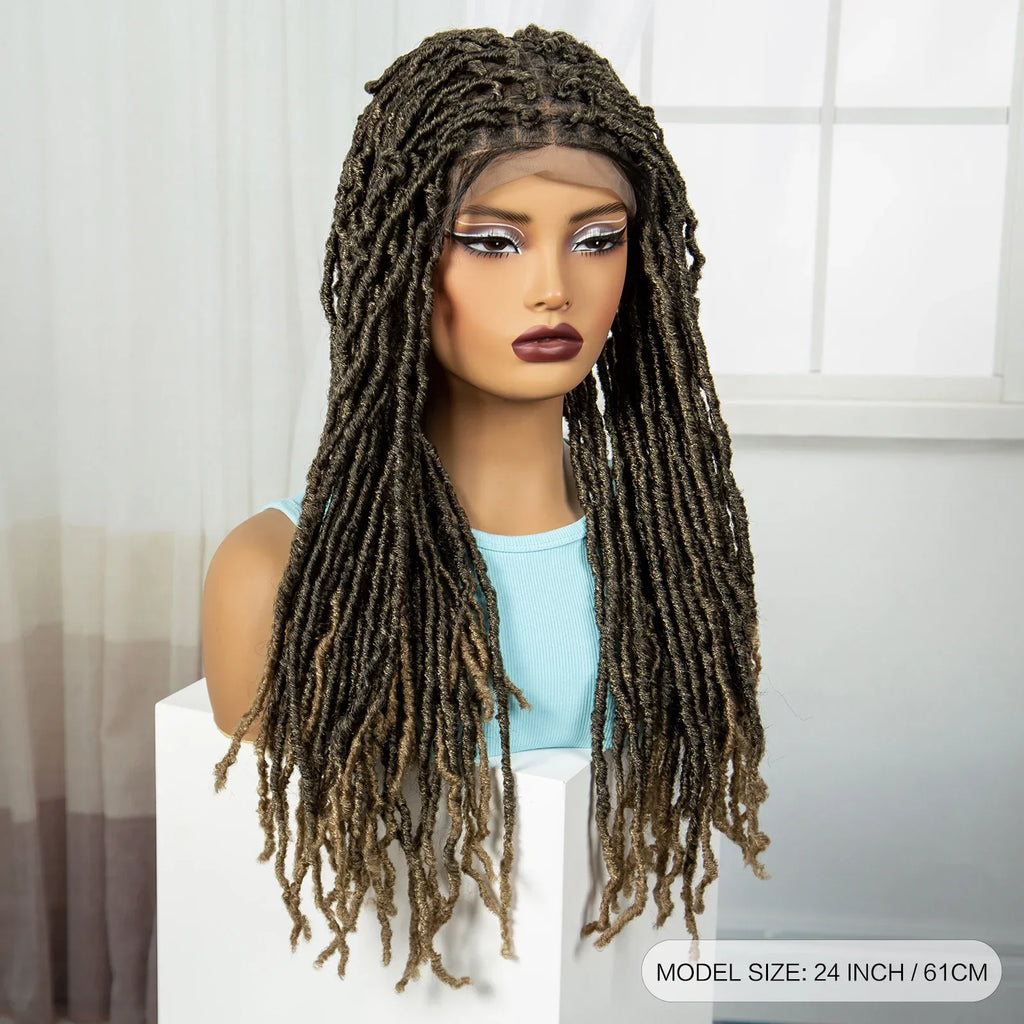 24" Knotless Box Locs Braided Wig | Full Lace Frontal Dreadlock Style