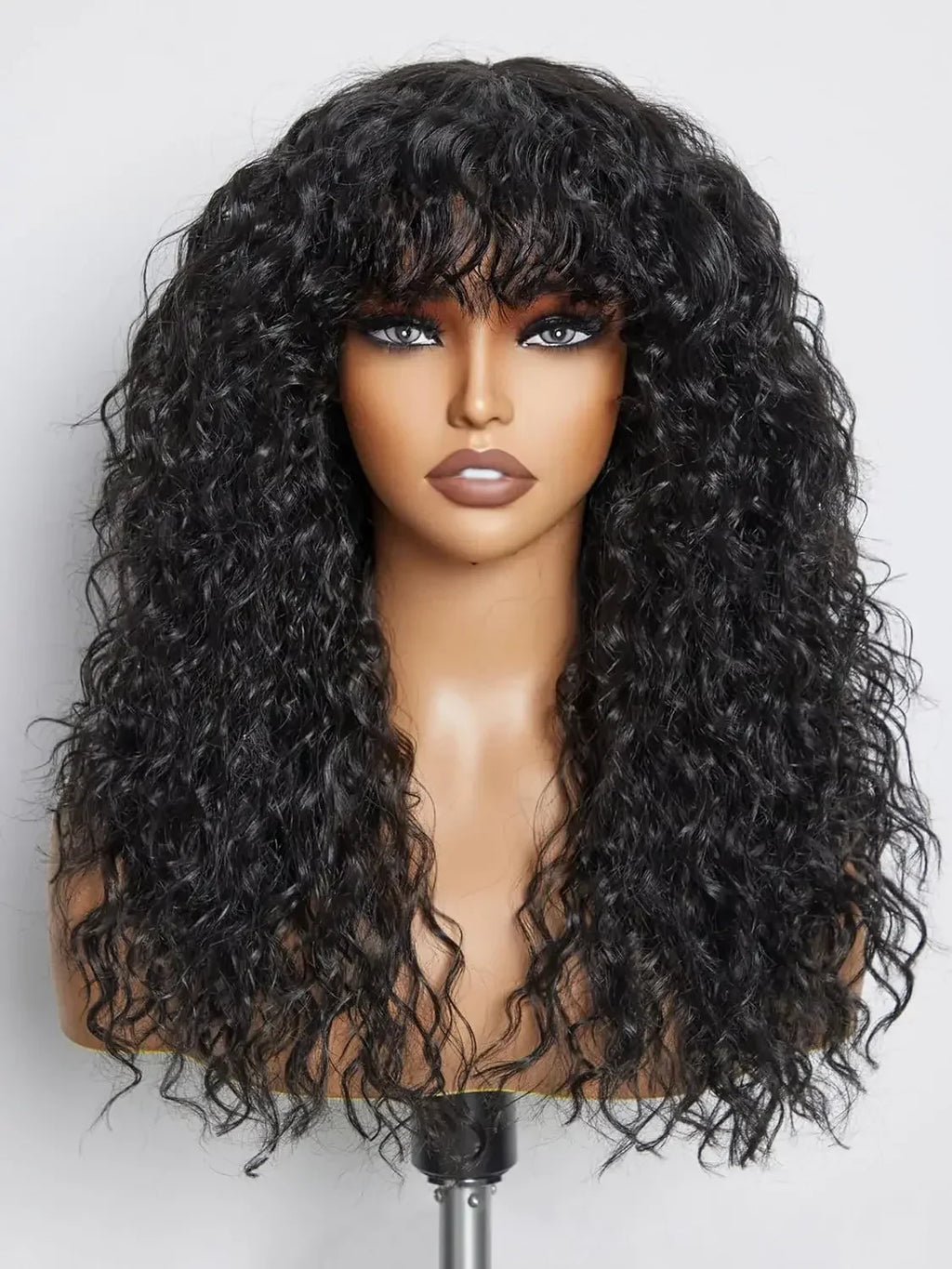 30 Inch Loose Water Wave Wig with Bangs | Full Machine Made Brazilian Remy Human Hair (Natural, All Colors Dyeable)
