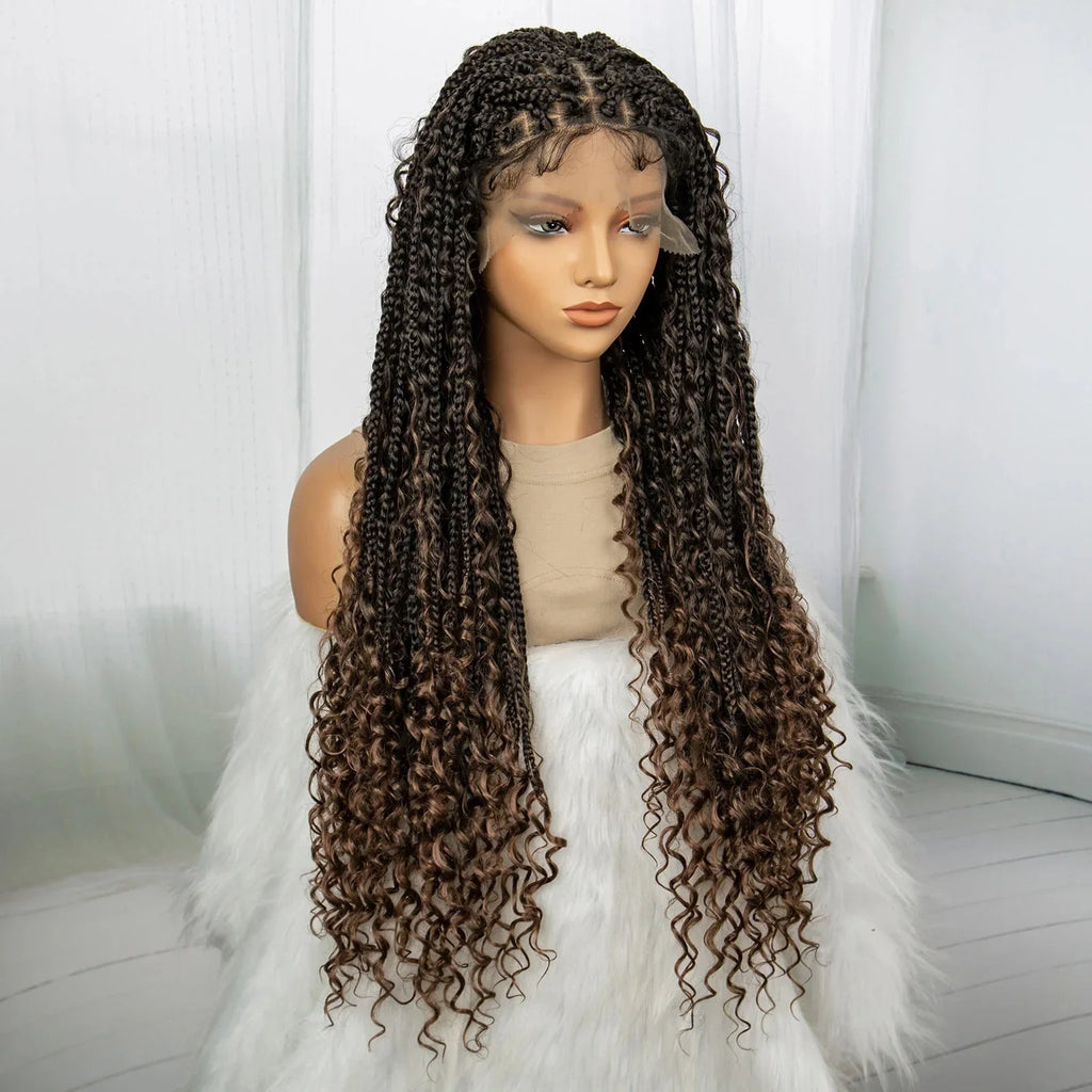 32" Boho Knotless Box Braids Wig | Lace Front | Baby Hair | Black Women
