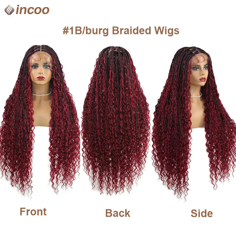 613 Blonde Boho Box Braids Wig | Curly Ends | Full Lace Front | Knotless Goddess Locs | Synthetic Braids