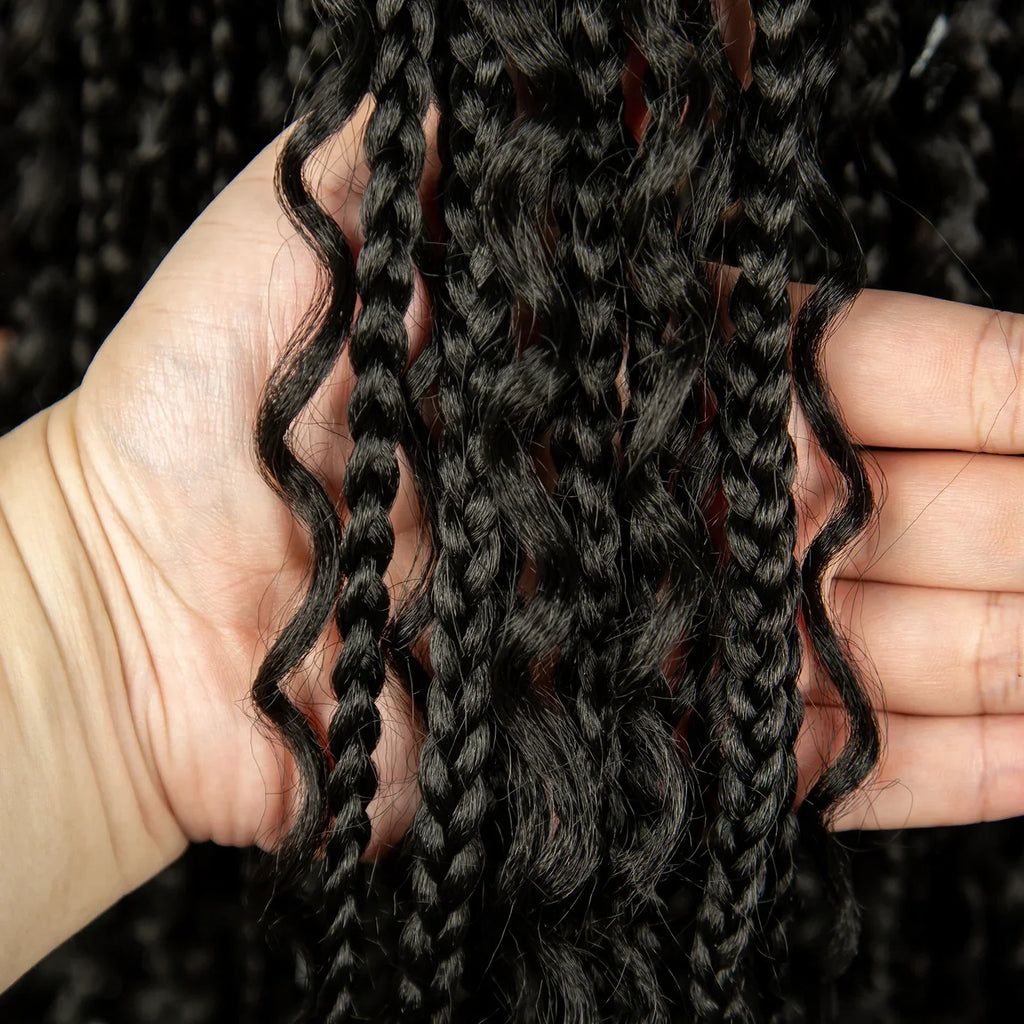 32 Inch Natural Curly Boho Box Braids Wig - Knotless - Full Lace - Synthetic - with Baby Hair