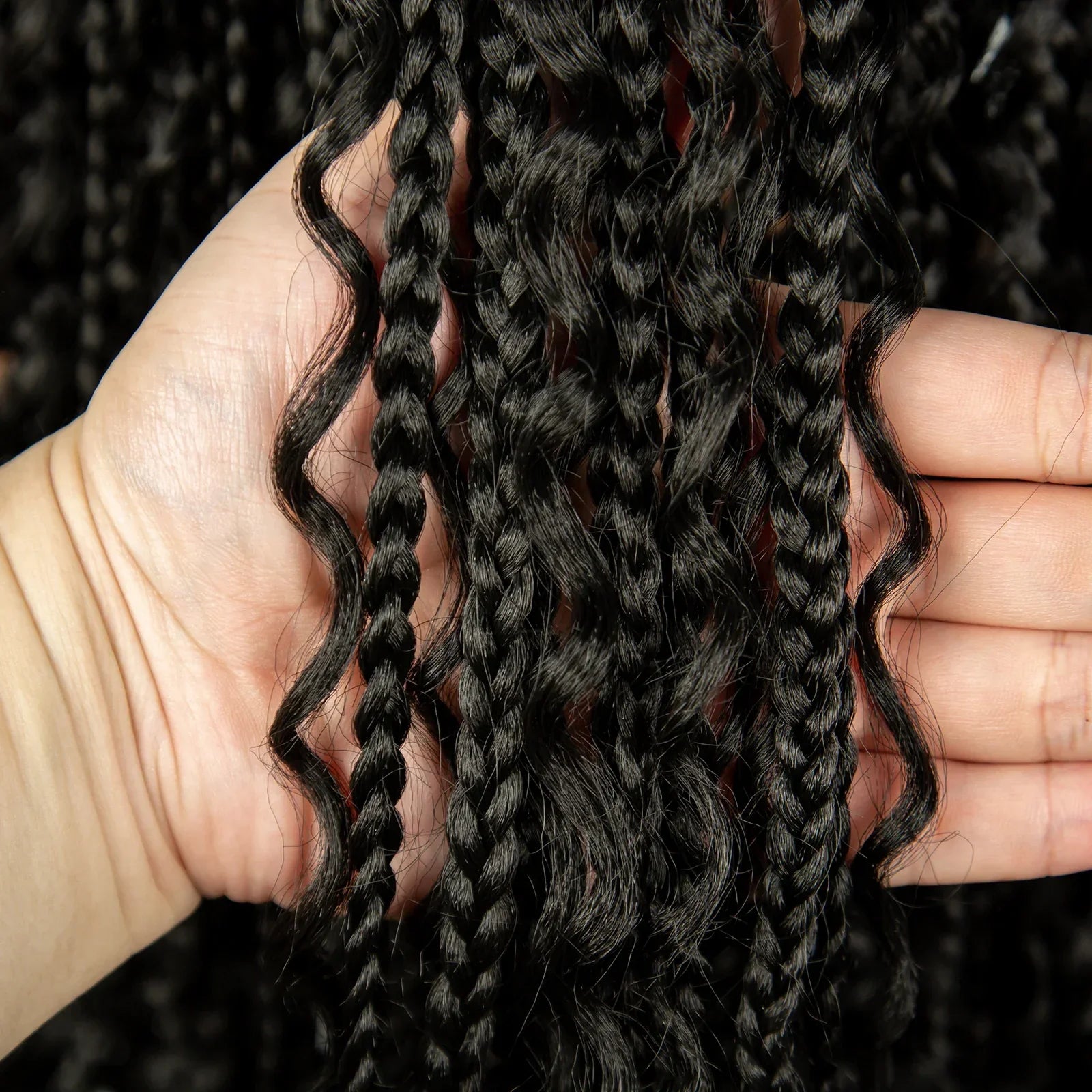 32 Inch Natural Curly Boho Box Braids Wig - Knotless - Full Lace - Synthetic - with Baby Hair