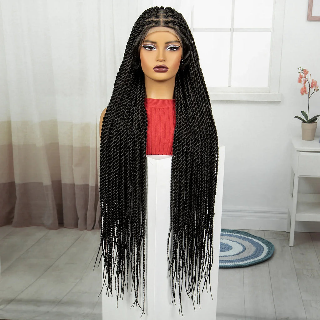 38" Long Twist Knotless Braids Wig | Transparent Full Lace | Baby Hair