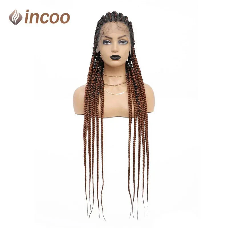 36" Ombre Honey Blonde Box Braids Wig | Full Lace | Cornrow Accents | Black to Blonde
