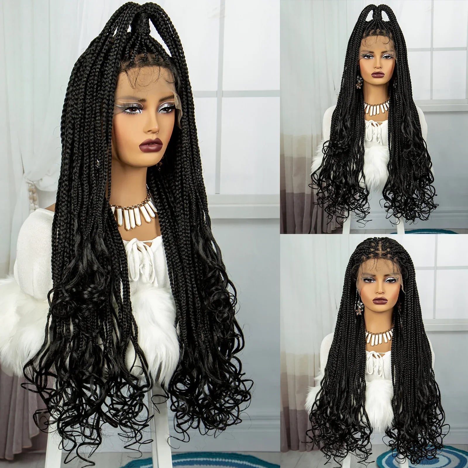 36" Knotless Box Braids Wig with Wavy Ends | Blended Braids | Lace Front