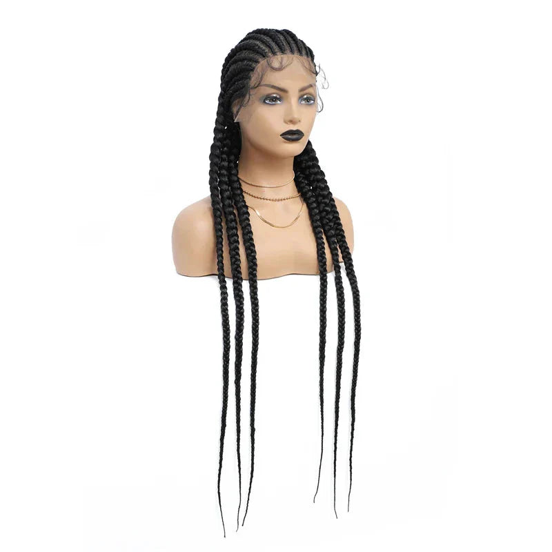 36" Cornrow Knotless Braids Wig | 360 Full Lace | Baby Hair | Synthetic