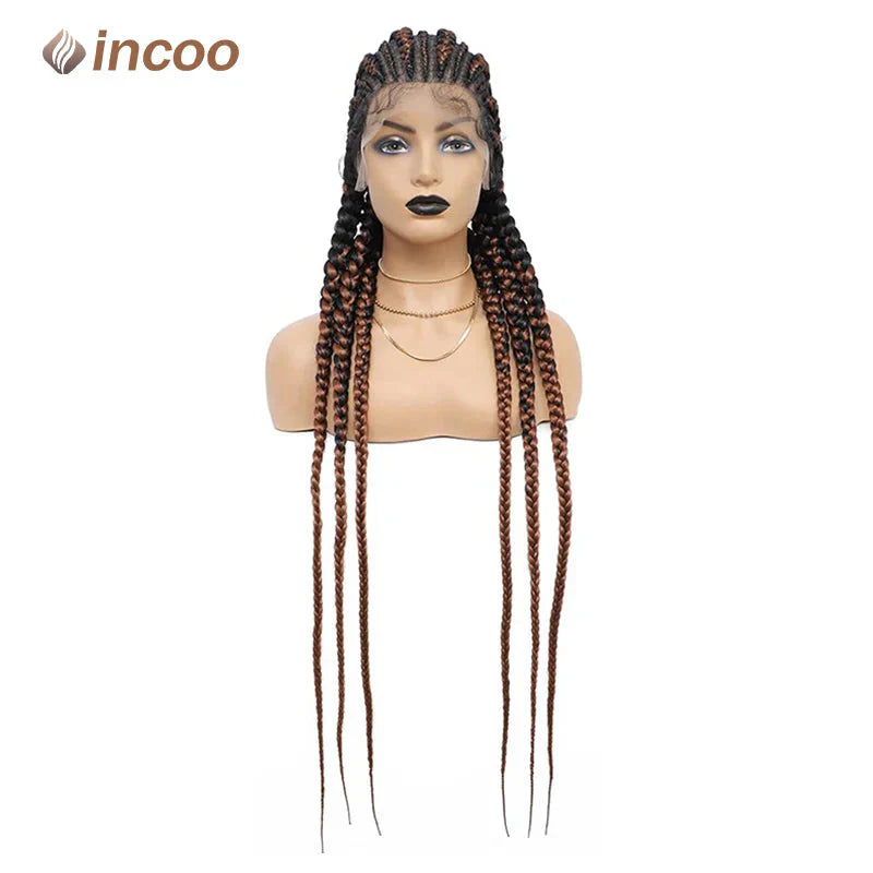 36" Jumbo Cornrow & Knotless Box Braids Wig | Full Lace | Light Brown Lace | Synthetic